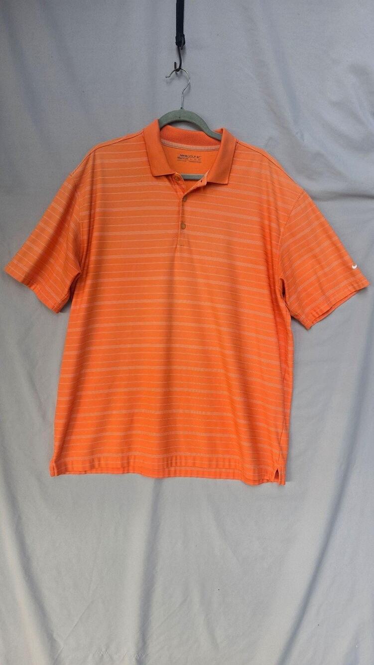 Nike Golf Polo Shirt Mens XL Orange Stripe Fit Dry Short Sleeve Performance